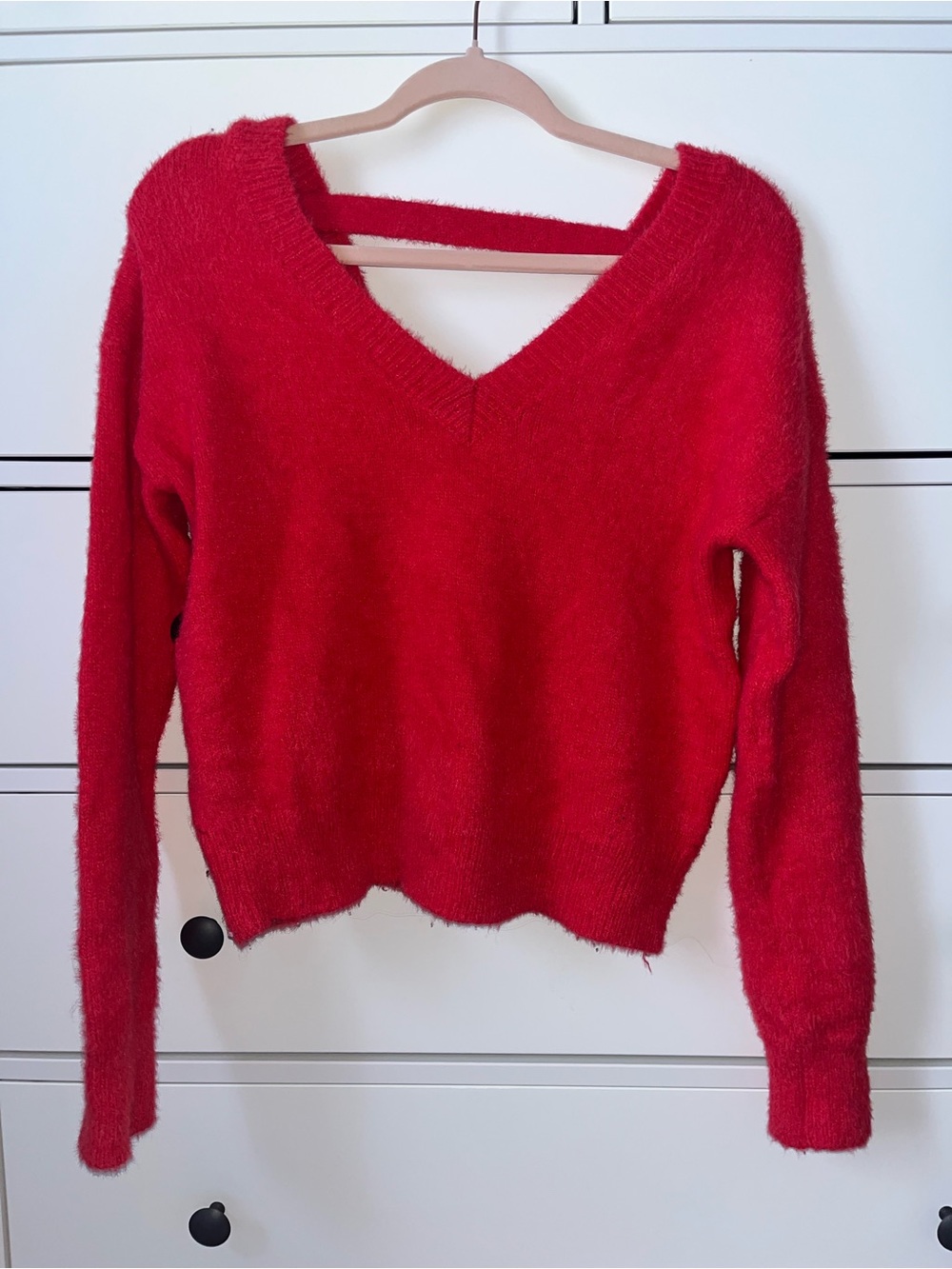Jessica Simpson Red V-Neck Fuzzy Sweater